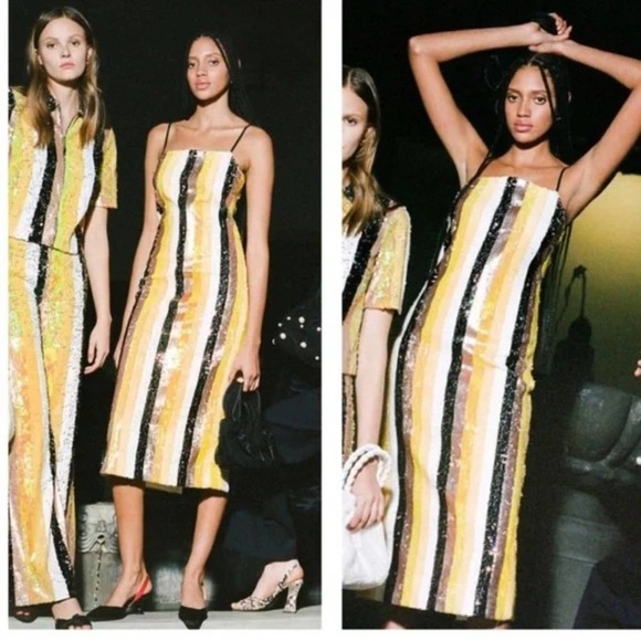 STAUD Claire Buttercup Sequin Yellow Black Dress Size 4 NWT - Picture 1 of 14